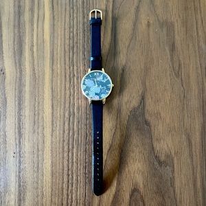 Olivia Burton black and rose gold watch with flowers
